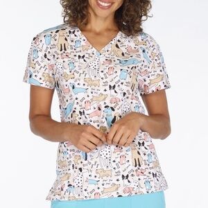 NWT Women’s Medium Good Boy Dog Print Scrubfinity Basix Scrub Top
